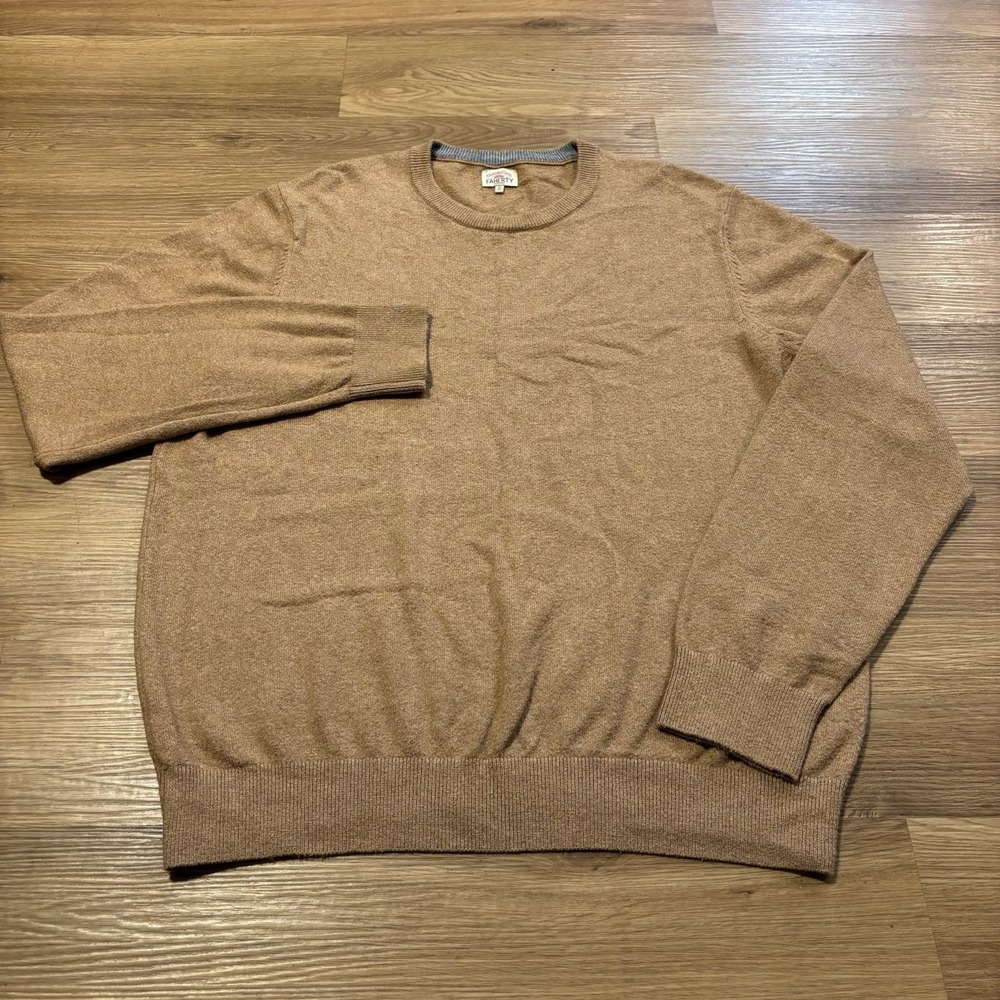 Faherty Jackson Crew Sweater Mens XL Wheat Heather Organic Cotton Blend Stretch